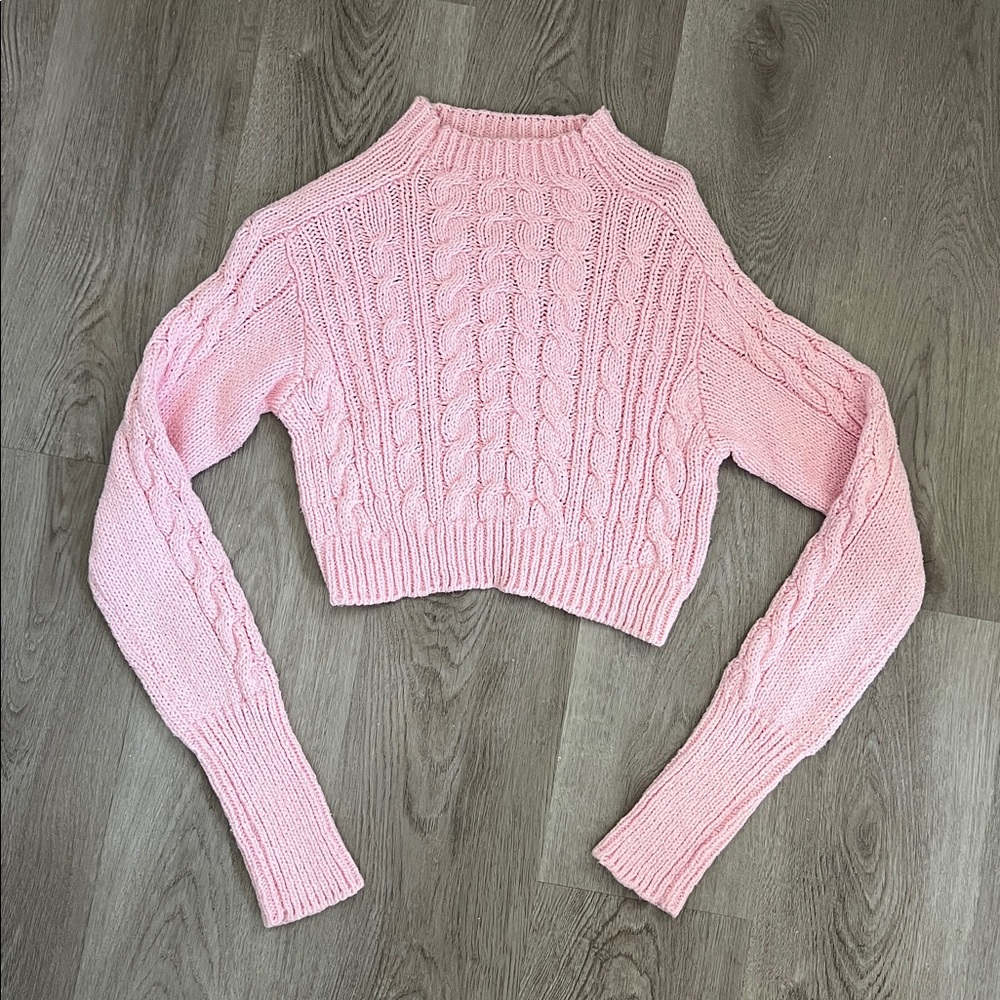 For Love And Lemons Pink Knit Cropped Sweater